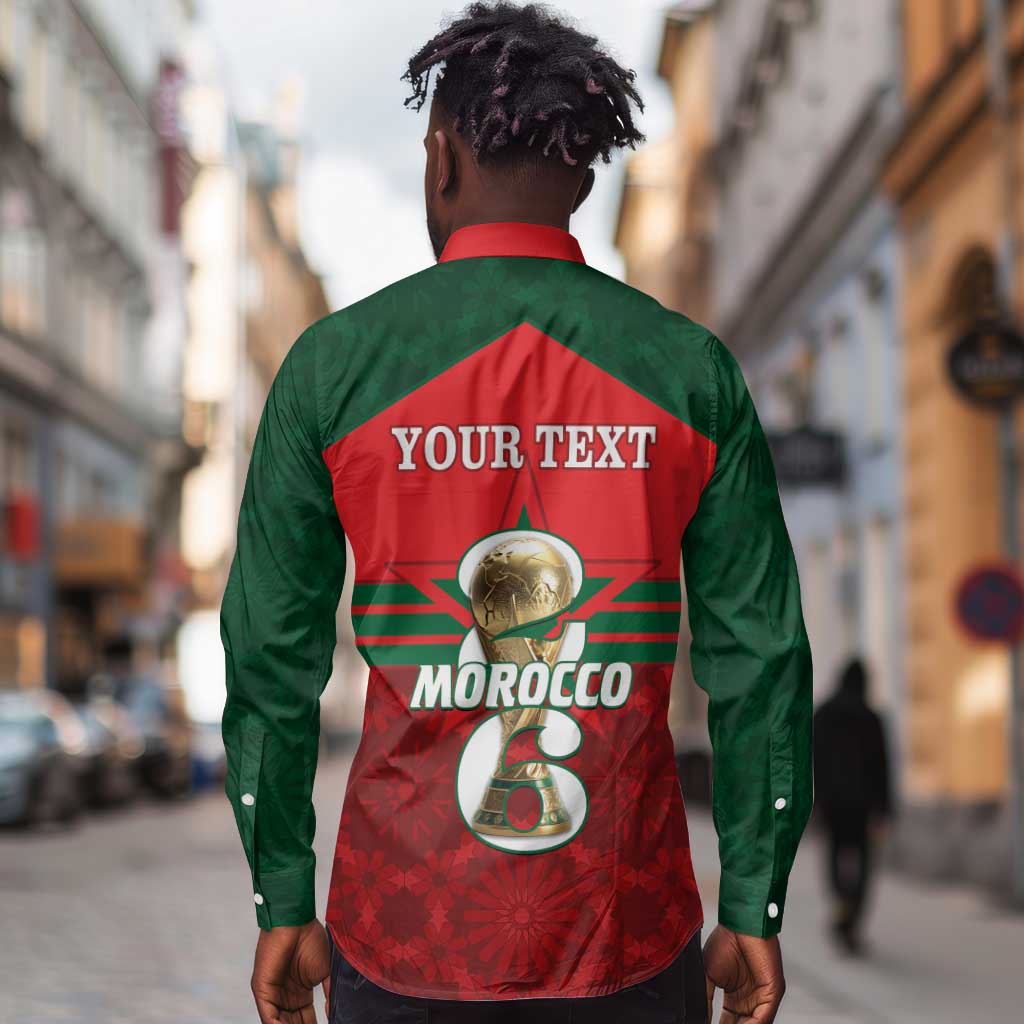 Personalized Morocco Football Long Sleeve Button Shirt 2026 Come On Atlas Lions - African Pride