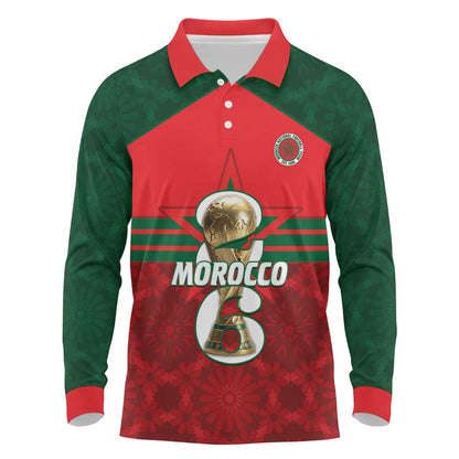 Personalized Morocco Football Long Sleeve Polo Shirt 2026 Come On Atlas Lions - African Pride