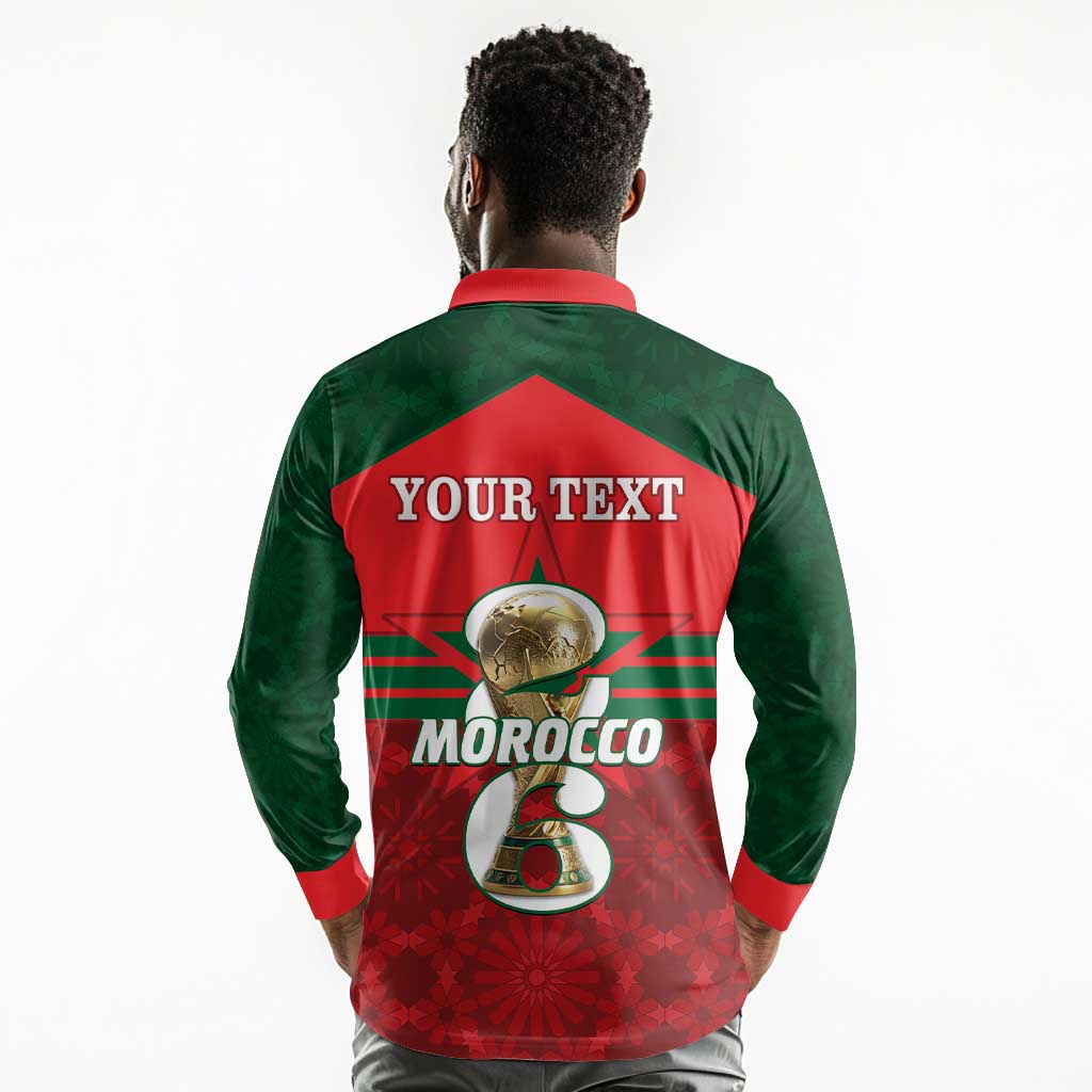 Personalized Morocco Football Long Sleeve Polo Shirt 2026 Come On Atlas Lions - African Pride