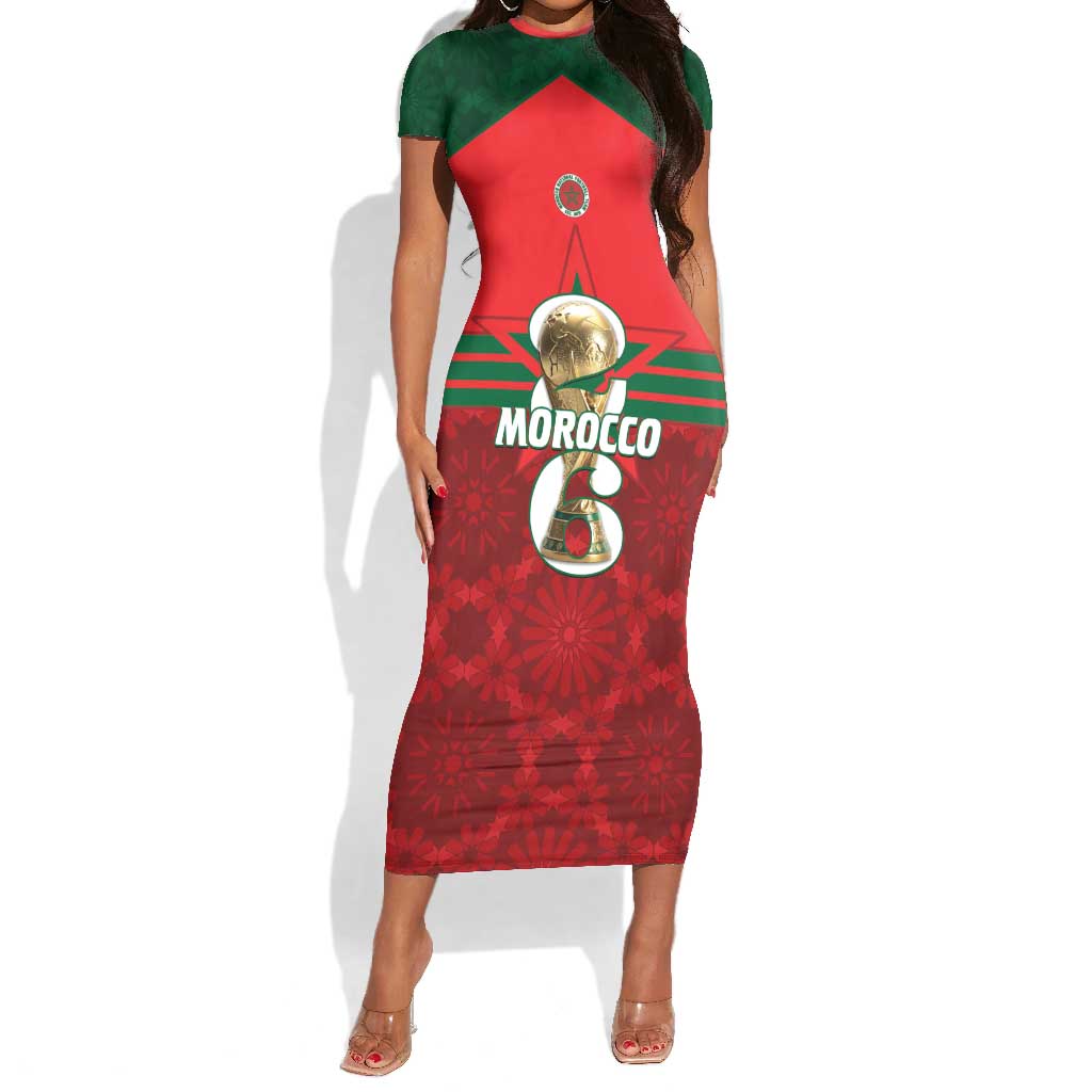 Personalized Morocco Football Short Sleeve Bodycon Dress 2026 Come On Atlas Lions LT14