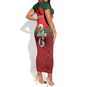 Personalized Morocco Football Short Sleeve Bodycon Dress 2026 Come On Atlas Lions LT14