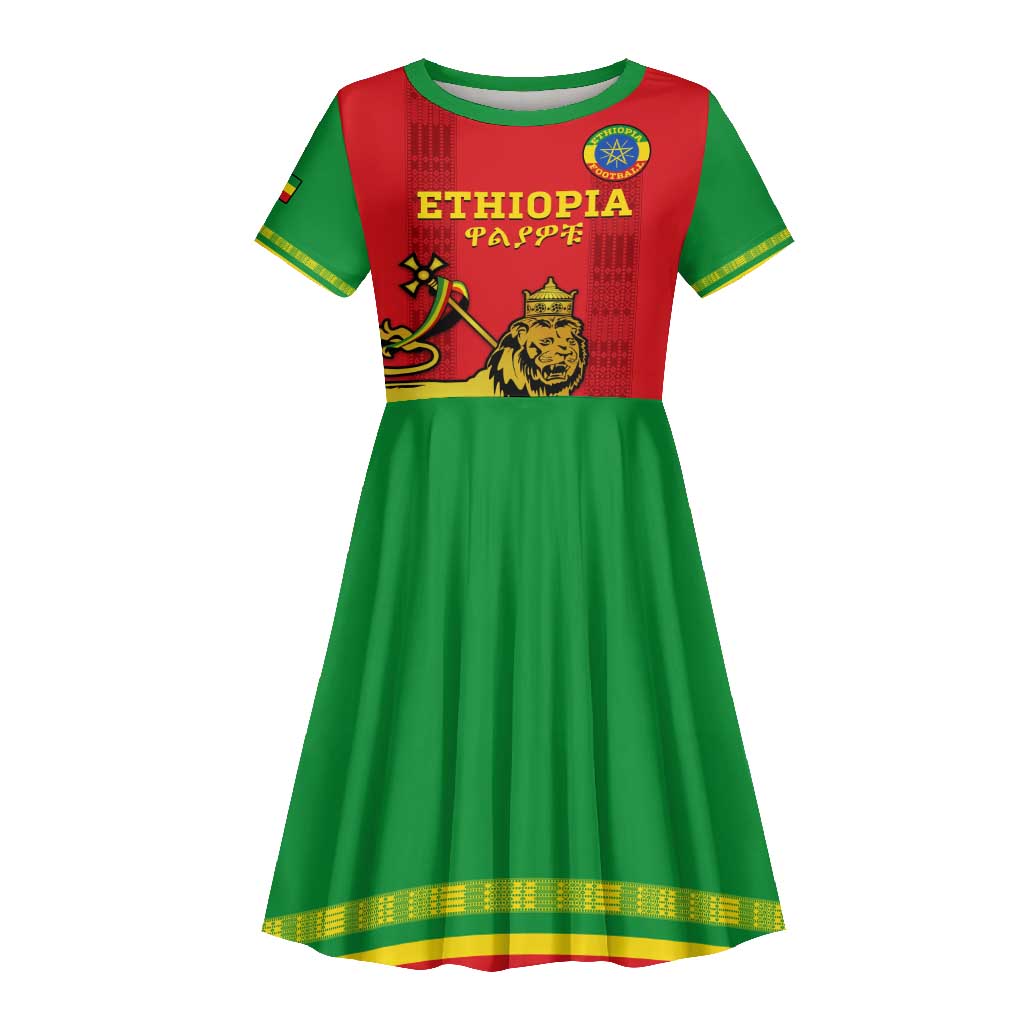 Custom Ethiopia Football Kid Short Sleeve Dress 2024 Go Champions Walia Ibex