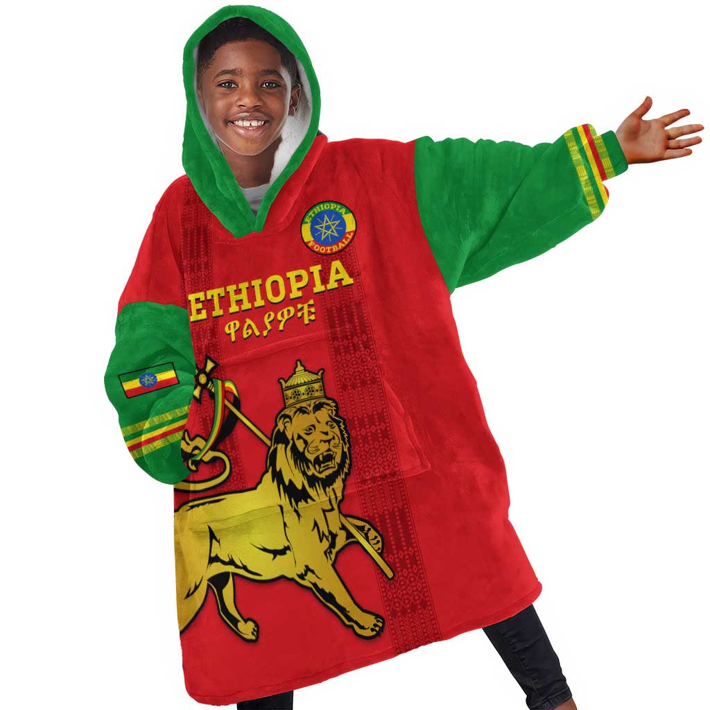 Custom Ethiopia Football KId Wearable Blanket Hoodie 2024 Go Champions Walia Ibex