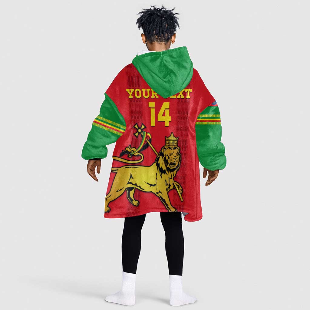 Custom Ethiopia Football KId Wearable Blanket Hoodie 2024 Go Champions Walia Ibex