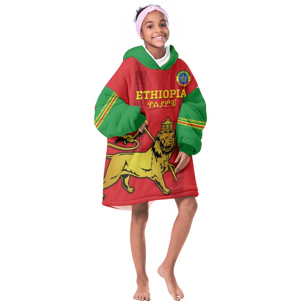 Custom Ethiopia Football KId Wearable Blanket Hoodie 2024 Go Champions Walia Ibex