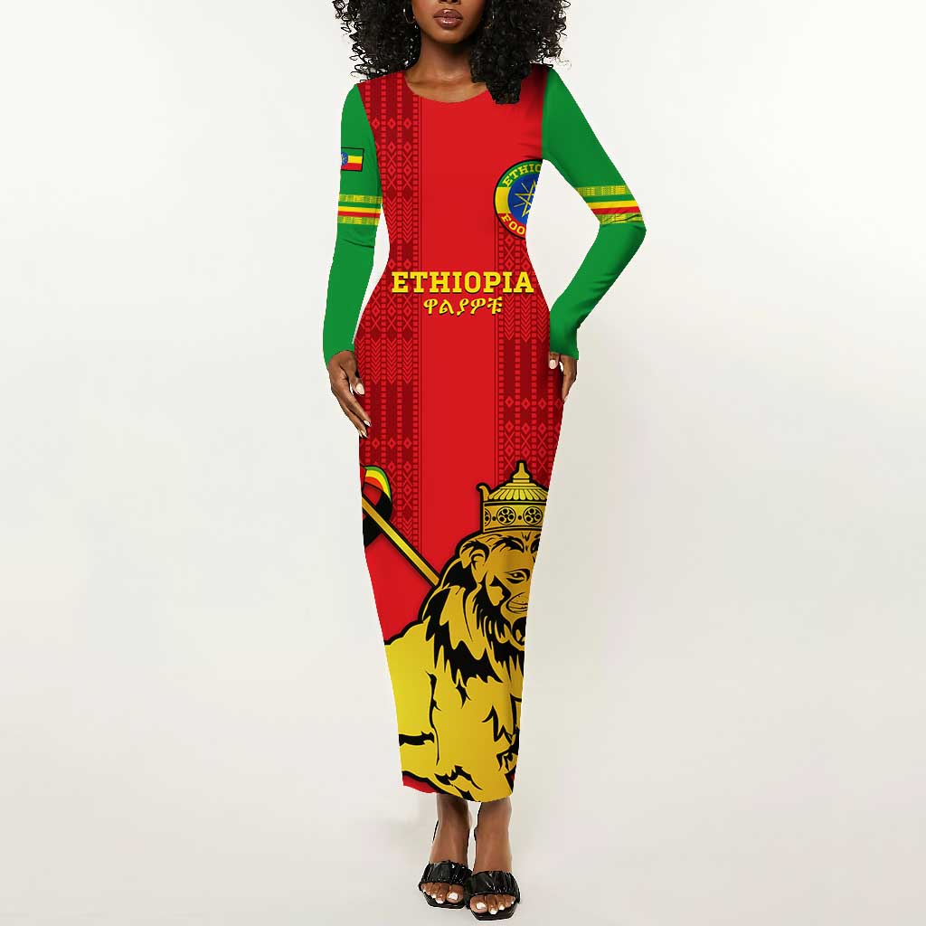 Custom Ethiopia Football Long Sleeve Bodycon Dress 2024 Go Champions Walia Ibex