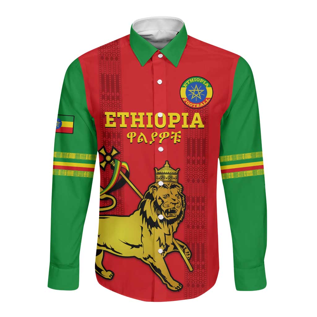 Custom Ethiopia Football Long Sleeve Button Shirt 2024 Go Champions Walia Ibex