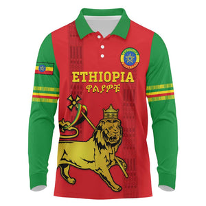 Custom Ethiopia Football Long Sleeve Polo Shirt 2024 Go Champions Walia Ibex