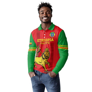 Custom Ethiopia Football Long Sleeve Polo Shirt 2024 Go Champions Walia Ibex