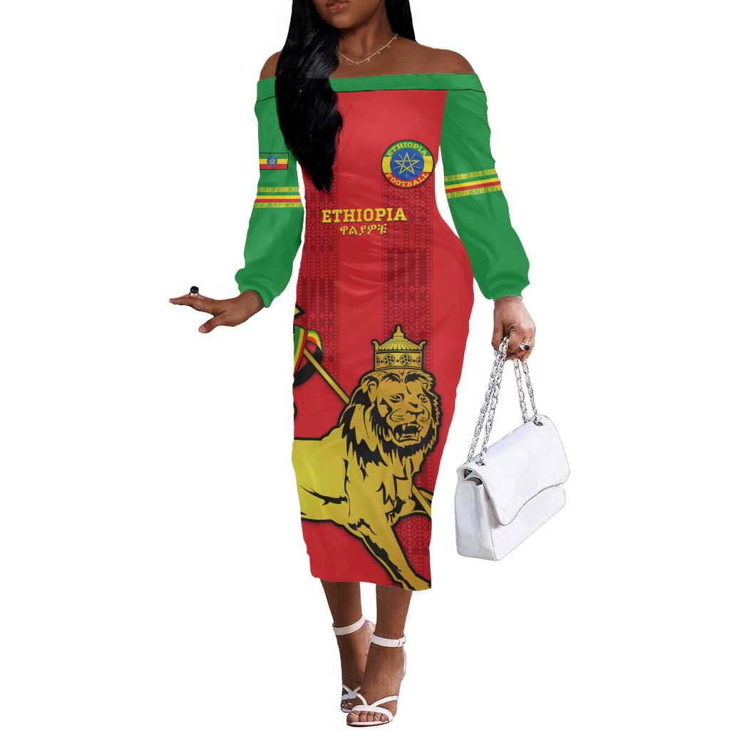 Custom Ethiopia Football Off The Shoulder Long Sleeve Dress 2024 Go Champions Walia Ibex