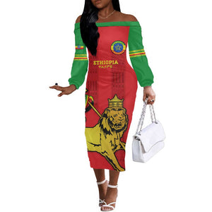 Custom Ethiopia Football Off The Shoulder Long Sleeve Dress 2024 Go Champions Walia Ibex