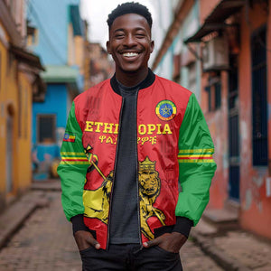 Custom Ethiopia Football Sleeve Zip Bomber Jacket 2024 Go Champions Walia Ibex