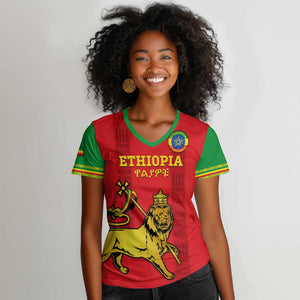 Custom Ethiopia Football Women V-Neck T-Shirt 2024 Go Champions Walia Ibex