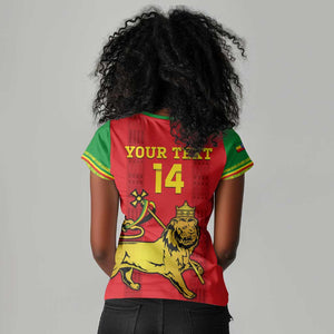 Custom Ethiopia Football Women V-Neck T-Shirt 2024 Go Champions Walia Ibex