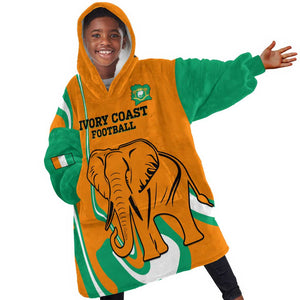 Custom Ivory Coast Football KId Wearable Blanket Hoodie 2024 Go Champions Les Elephants