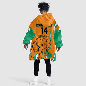 Custom Ivory Coast Football KId Wearable Blanket Hoodie 2024 Go Champions Les Elephants