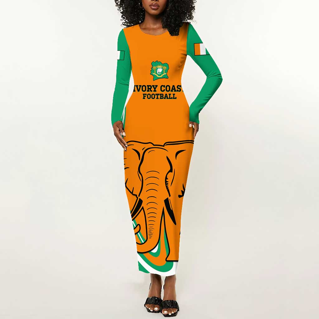 Custom Ivory Coast Football Long Sleeve Bodycon Dress 2024 Go Champions Les Elephants