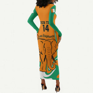 Custom Ivory Coast Football Long Sleeve Bodycon Dress 2024 Go Champions Les Elephants