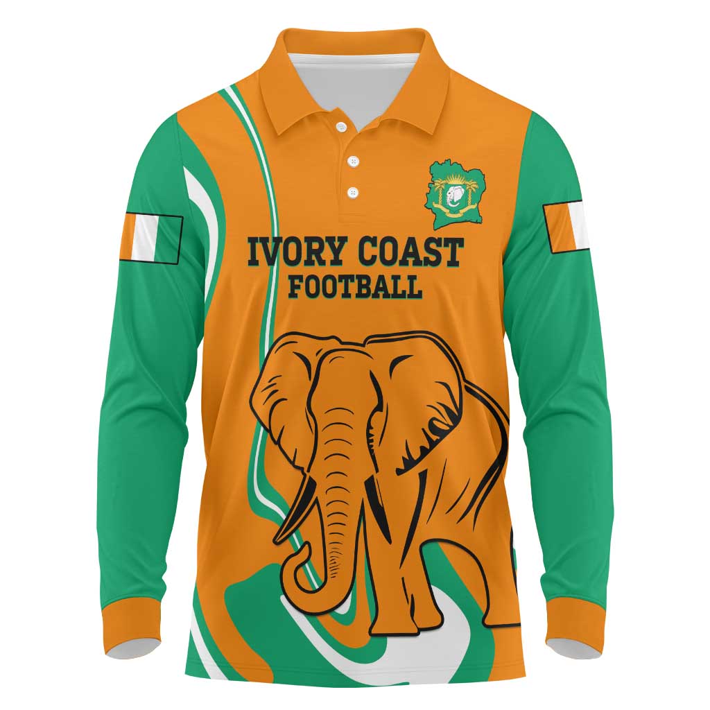 Custom Ivory Coast Football Long Sleeve Polo Shirt 2024 Go Champions Les Elephants