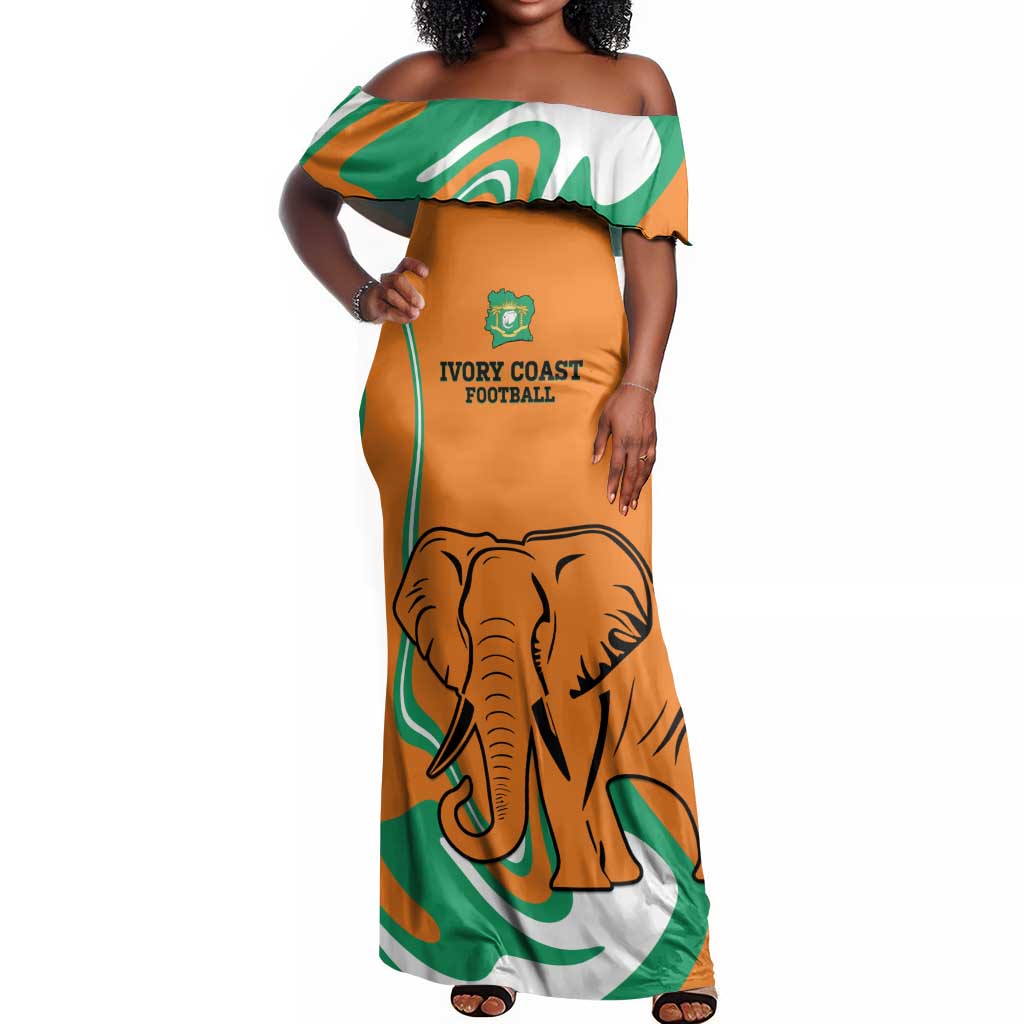 Custom Ivory Coast Football Off Shoulder Maxi Dress 2024 Go Champions Les Elephants