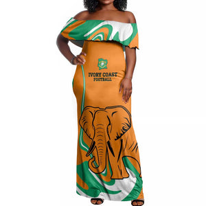 Custom Ivory Coast Football Off Shoulder Maxi Dress 2024 Go Champions Les Elephants