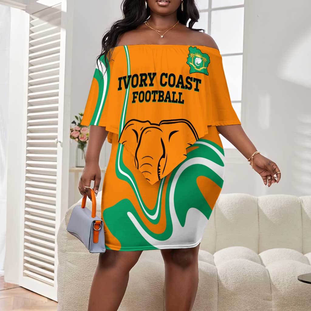 Custom Ivory Coast Football Off Shoulder Short Dress 2024 Go Champions Les Elephants LT14