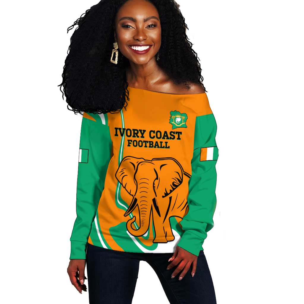 Custom Ivory Coast Football Off Shoulder Sweater 2024 Go Champions Les Elephants