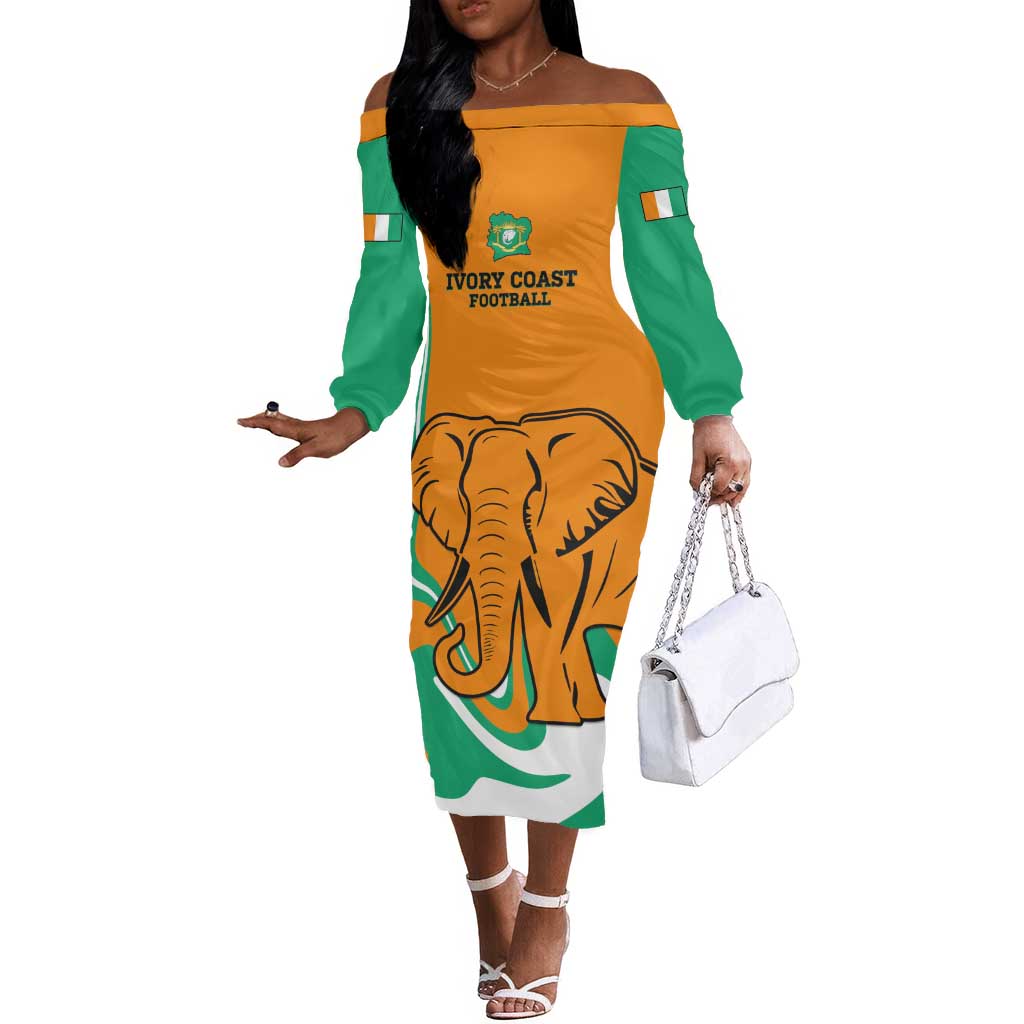 Custom Ivory Coast Football Off The Shoulder Long Sleeve Dress 2024 Go Champions Les Elephants