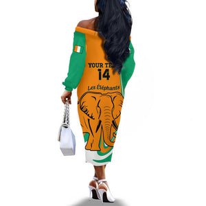 Custom Ivory Coast Football Off The Shoulder Long Sleeve Dress 2024 Go Champions Les Elephants