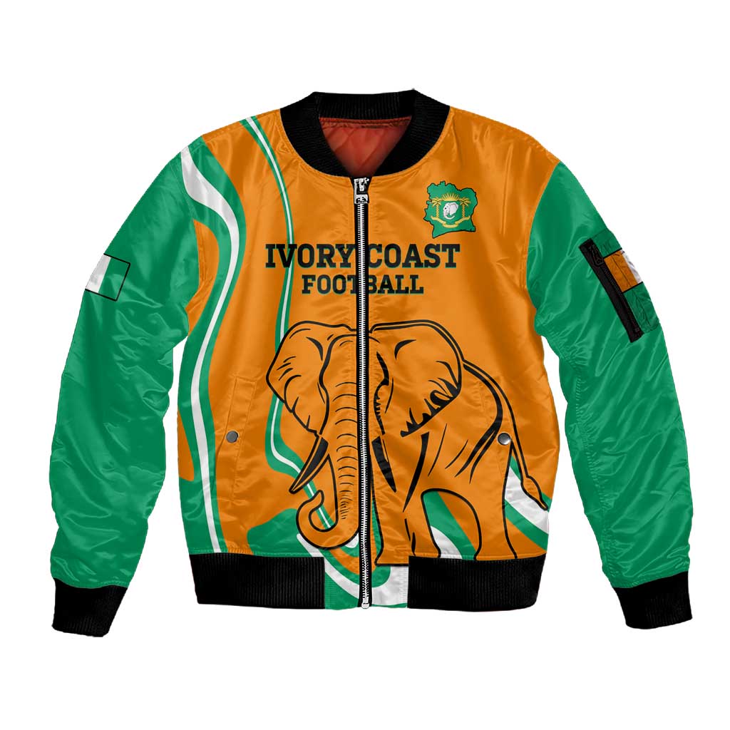 Custom Ivory Coast Football Sleeve Zip Bomber Jacket 2024 Go Champions Les Elephants