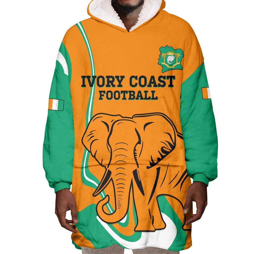 Custom Ivory Coast Football Wearable Blanket Hoodie 2024 Go Champions Les Elephants