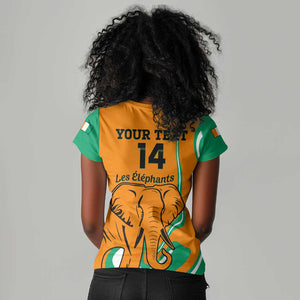 Custom Ivory Coast Football Women V-Neck T-Shirt 2024 Go Champions Les Elephants