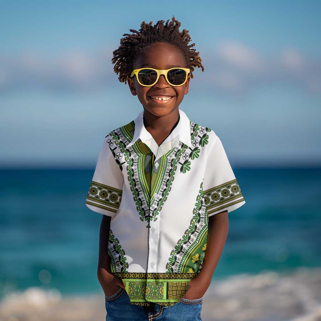 Africa Kid Hawaiian Shirt African Dashiki Royal Green Version