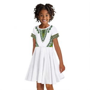 Africa Kid Short Sleeve Dress African Dashiki Royal Green Version