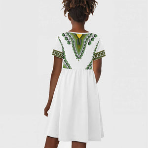 Africa Kid Short Sleeve Dress African Dashiki Royal Green Version