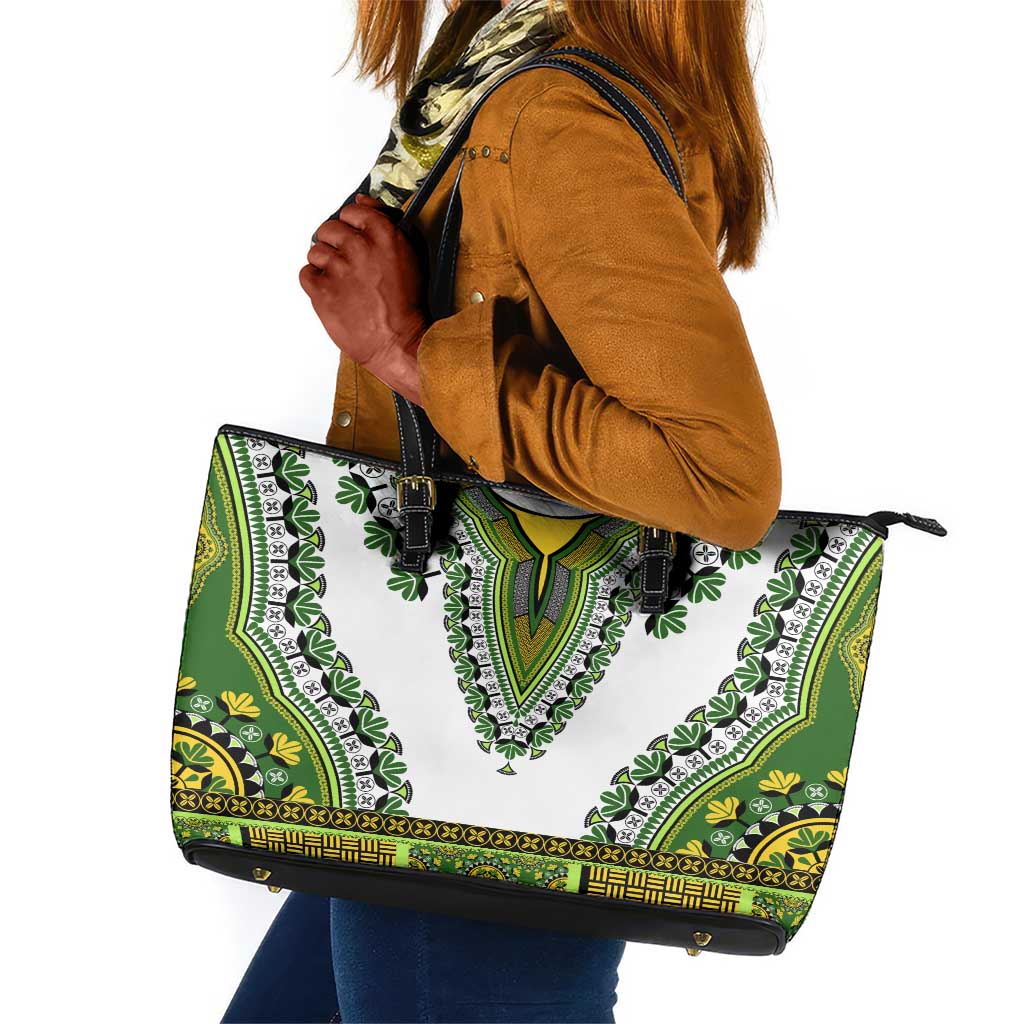 Africa Leather Tote Bag African Dashiki Royal Green Version