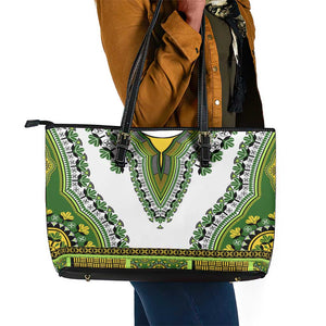 Africa Leather Tote Bag African Dashiki Royal Green Version