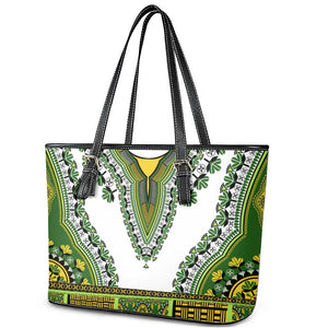 Africa Leather Tote Bag African Dashiki Royal Green Version