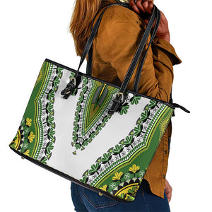 Africa Leather Tote Bag African Dashiki Royal Green Version