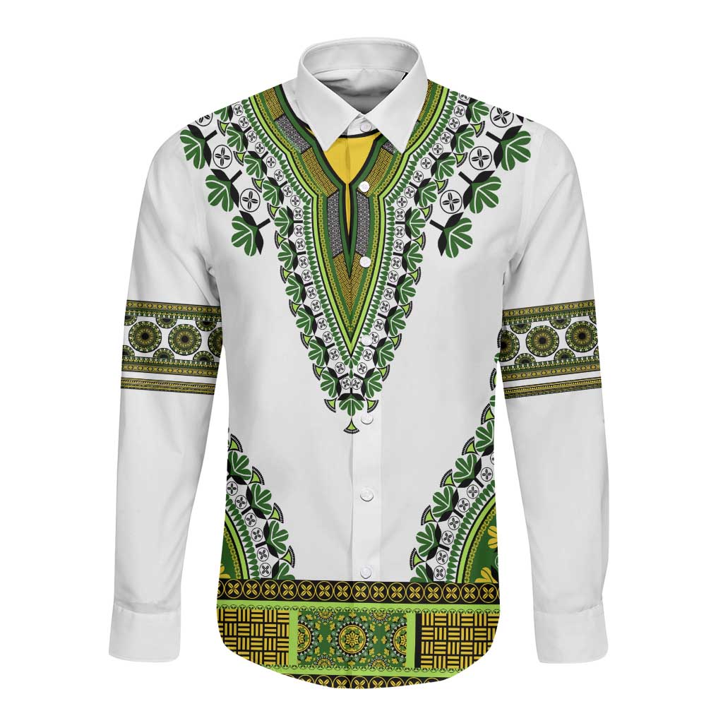 Africa Long Sleeve Button Shirt African Dashiki Royal Green Version