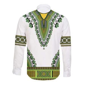 Africa Long Sleeve Button Shirt African Dashiki Royal Green Version