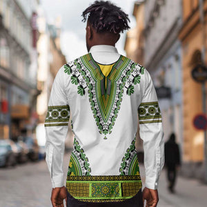 Africa Long Sleeve Button Shirt African Dashiki Royal Green Version