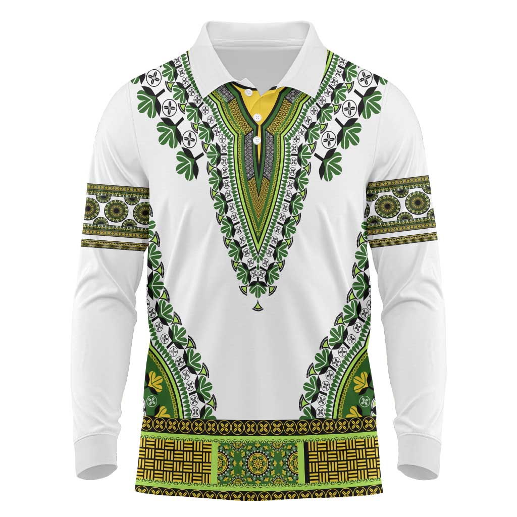 Africa Long Sleeve Polo Shirt African Dashiki Royal Green Version