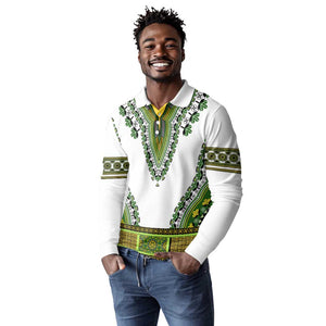 Africa Long Sleeve Polo Shirt African Dashiki Royal Green Version