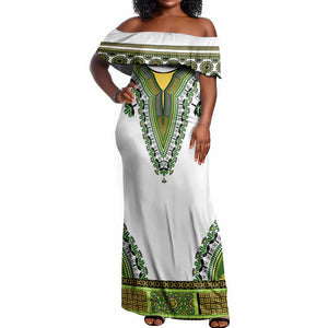 Africa Off Shoulder Maxi Dress African Dashiki Royal Green Version