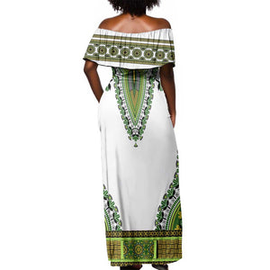 Africa Off Shoulder Maxi Dress African Dashiki Royal Green Version