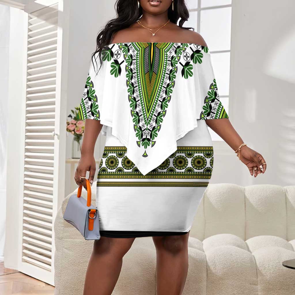 Africa Off Shoulder Short Dress African Dashiki Royal Green Version LT14