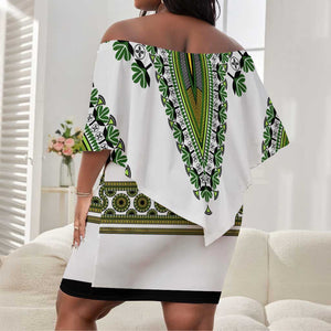 Africa Off Shoulder Short Dress African Dashiki Royal Green Version LT14