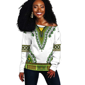 Africa Off Shoulder Sweater African Dashiki Royal Green Version