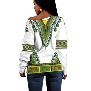 Africa Off Shoulder Sweater African Dashiki Royal Green Version